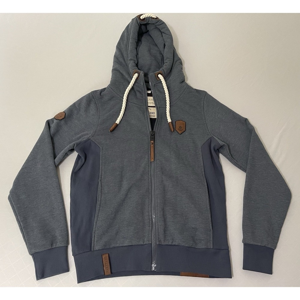 Naketano Women's Full Zip Blue Hoodie Poet's Choice Pockets Size M